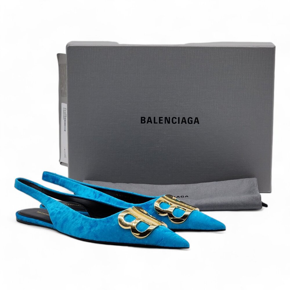 Balenciaga Velvet BB Knife Slingback Flat Shoes
